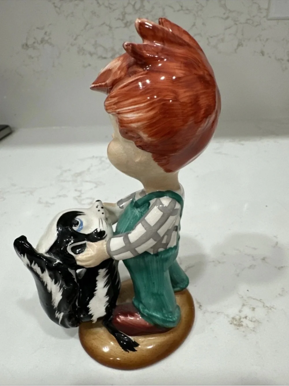 Red Headed Freckled Boy with Skunk Vintage Figurine Made in Japan